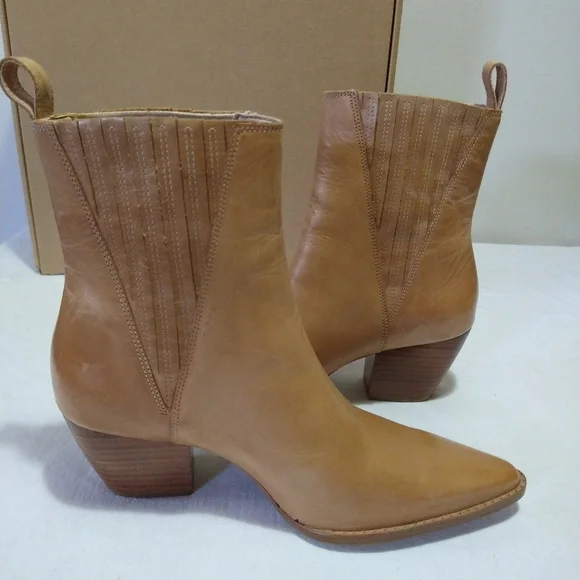 Matisse Tan Elevation Leather Stacked Heel Booties - Picture 12 of 14